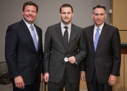 Steve Stamper (center) with King County Councilmember Reagan Dunn (left) and King County Executive Dow Constantine.