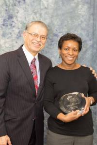 Fernando Martinez, Northwest Mountain MSDC President and CEO (left) poses with Sandy Hanks (right), recipient of the 2016 Public Agency of the Year Award for Martin Luther King County at the 2016 Northwest Mountain MSDC Annual Awards Dinner and Silent Auction on March 11, 2016 at the DoubleTree Suites Tukwila, WA. (Credit: Ricardo Ibarra for NW MTN MSDC)